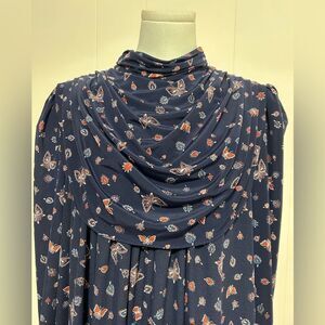 Vintage Chez California design by Tandy navy butterfly pattern dress